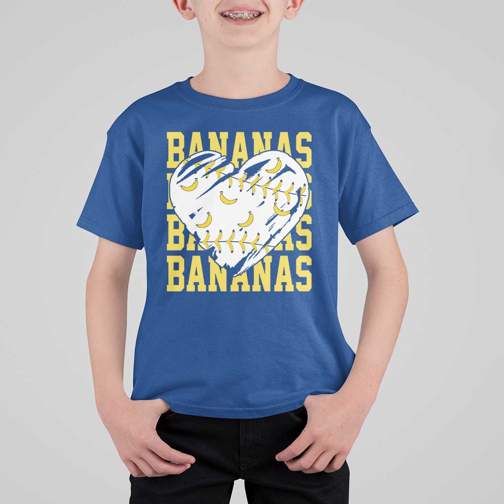Retro Bananas T Shirt For Kid Vintage Baseball Heart Graphic Game Day Gifts