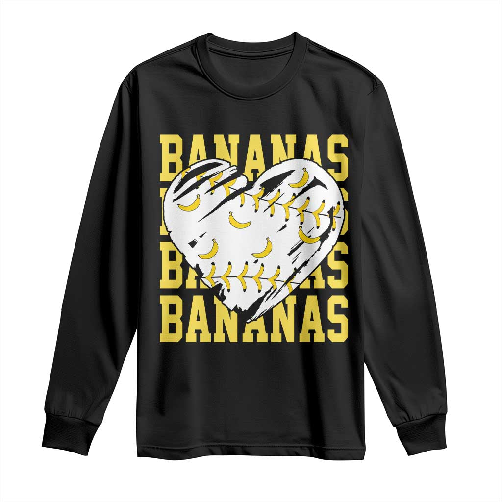 Retro Bananas Long Sleeve Shirt Vintage Baseball Heart Graphic Game Day Gifts