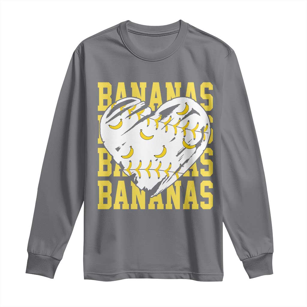 Retro Bananas Long Sleeve Shirt Vintage Baseball Heart Graphic Game Day Gifts