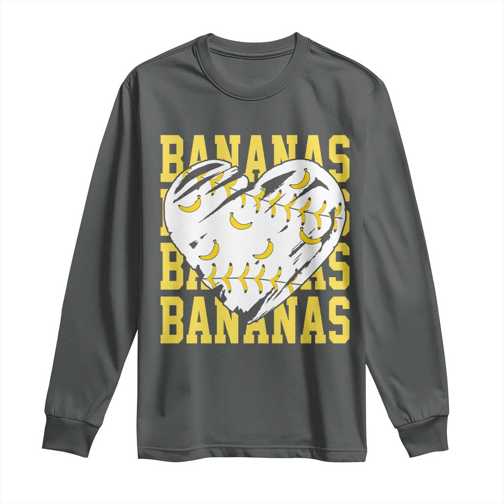 Retro Bananas Long Sleeve Shirt Vintage Baseball Heart Graphic Game Day Gifts