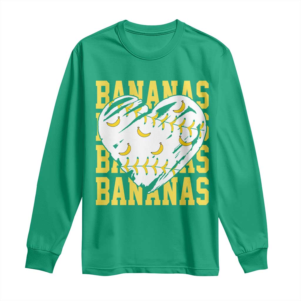 Retro Bananas Long Sleeve Shirt Vintage Baseball Heart Graphic Game Day Gifts