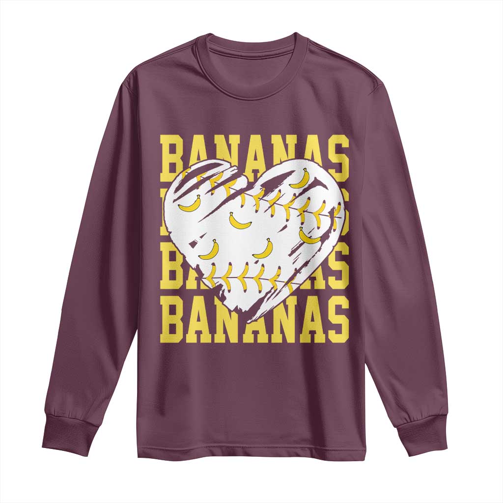 Retro Bananas Long Sleeve Shirt Vintage Baseball Heart Graphic Game Day Gifts