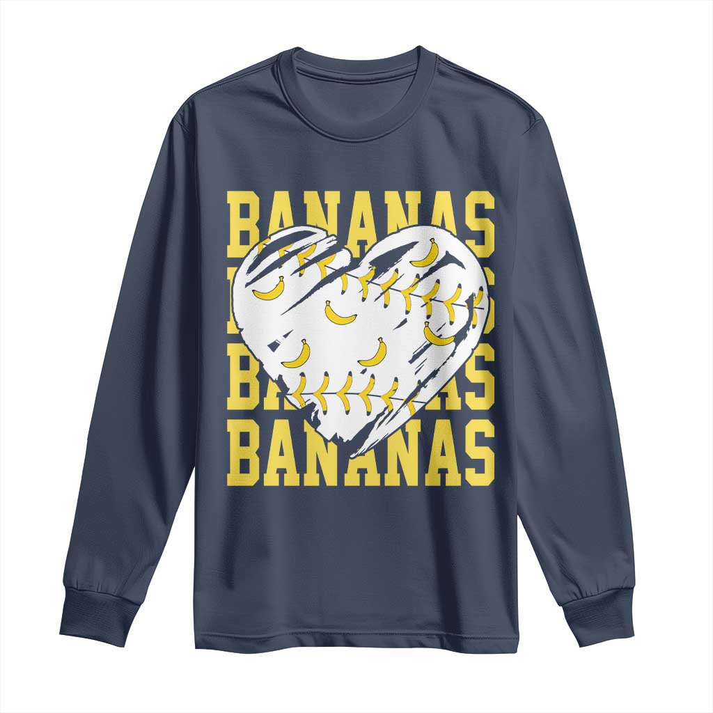 Retro Bananas Long Sleeve Shirt Vintage Baseball Heart Graphic Game Day Gifts