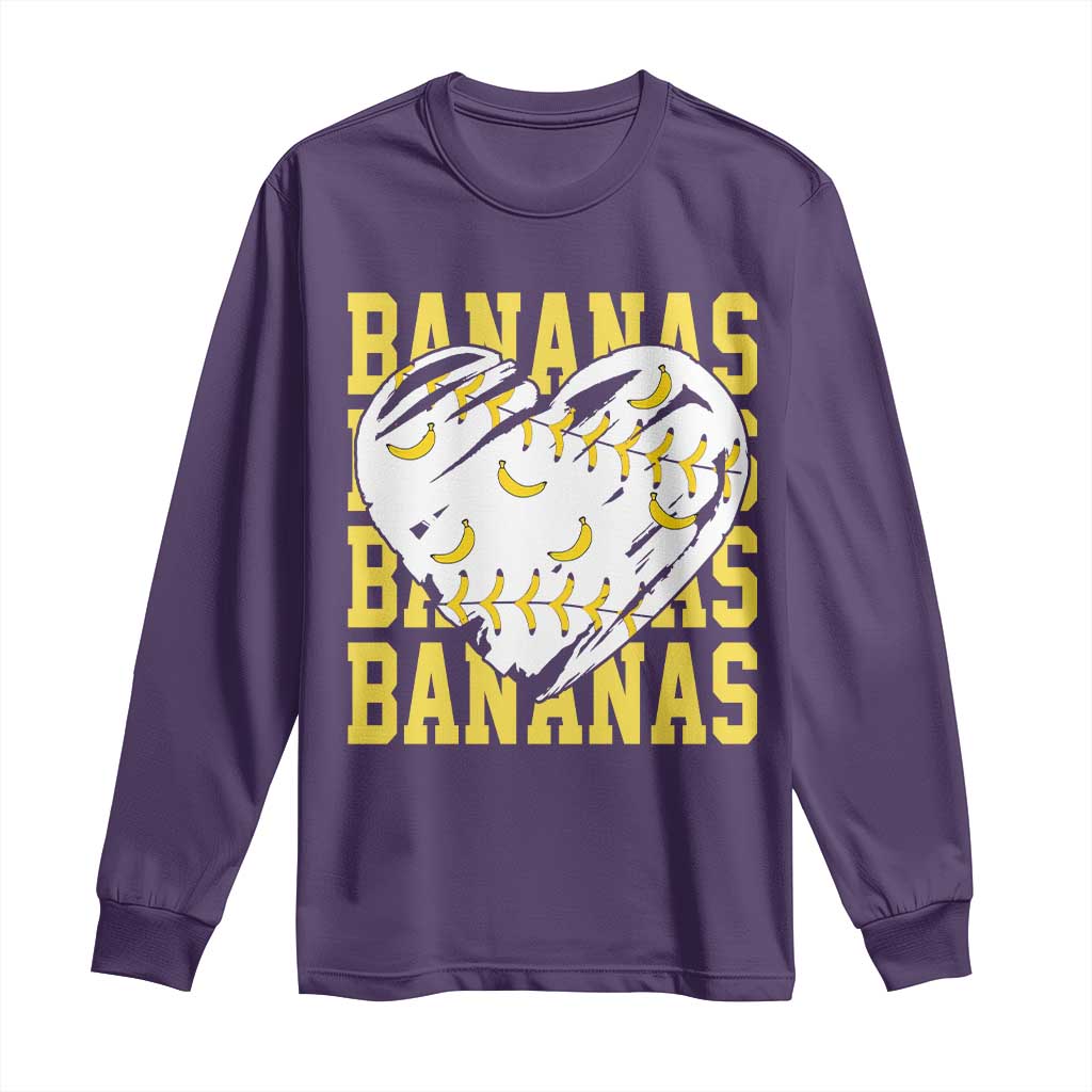 Retro Bananas Long Sleeve Shirt Vintage Baseball Heart Graphic Game Day Gifts