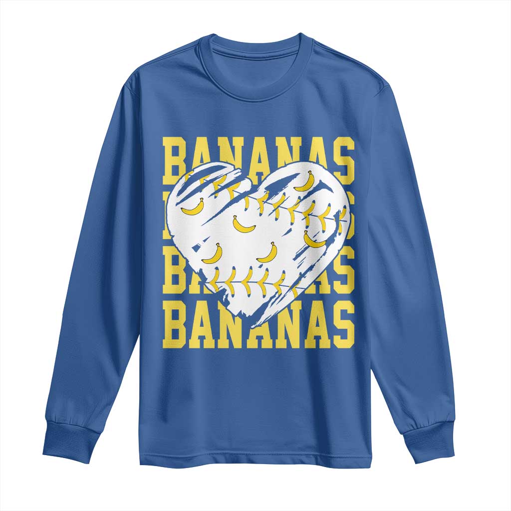 Retro Bananas Long Sleeve Shirt Vintage Baseball Heart Graphic Game Day Gifts