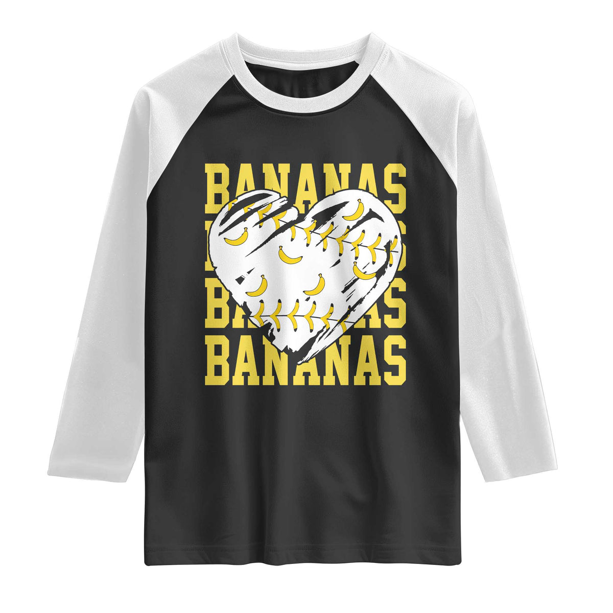 Retro Bananas Raglan Shirt Vintage Baseball Heart Graphic Game Day Gifts