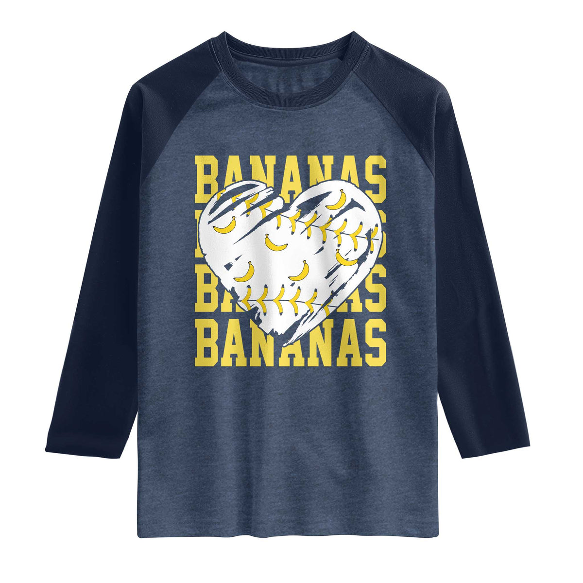 Retro Bananas Raglan Shirt Vintage Baseball Heart Graphic Game Day Gifts