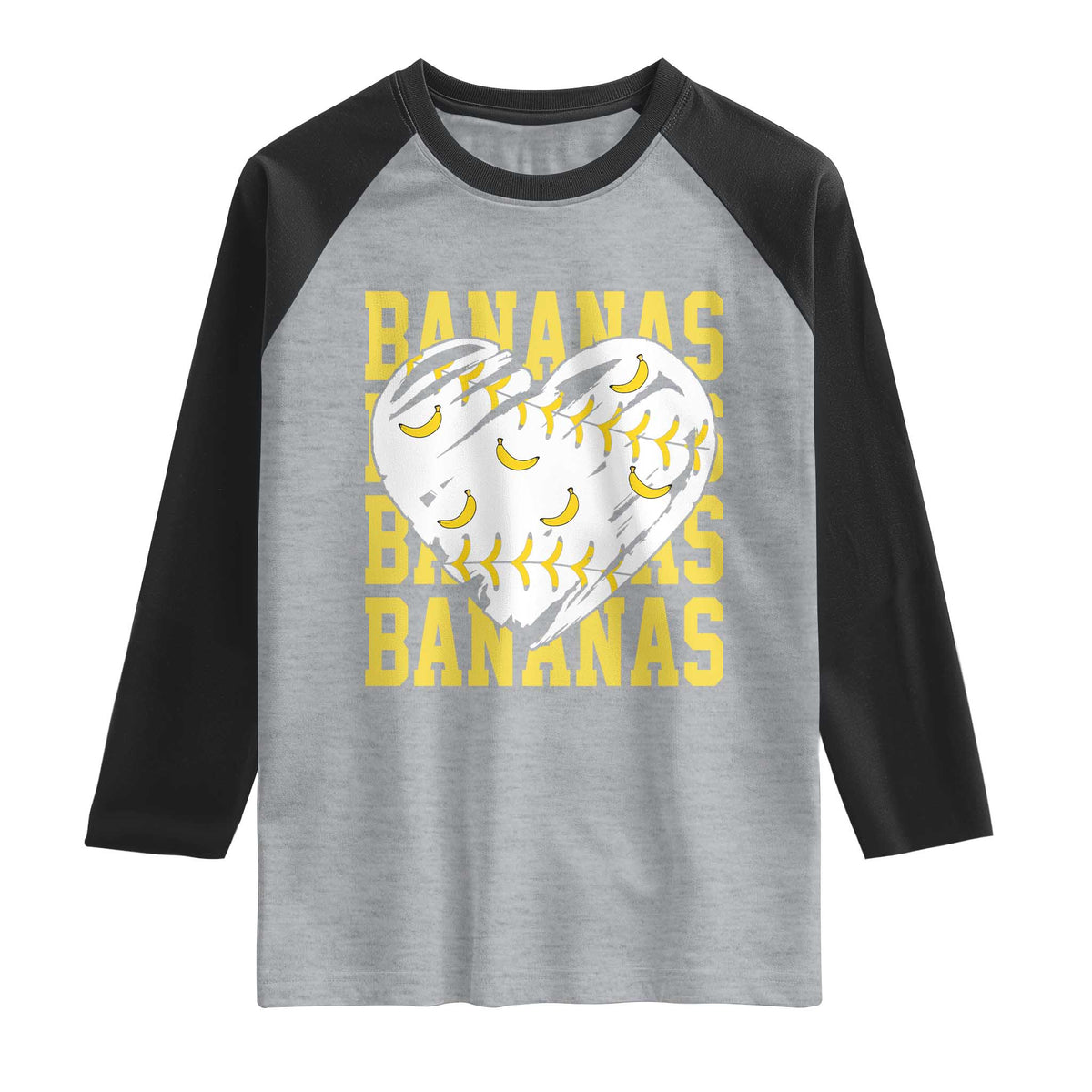 Retro Bananas Raglan Shirt Vintage Baseball Heart Graphic Game Day Gifts