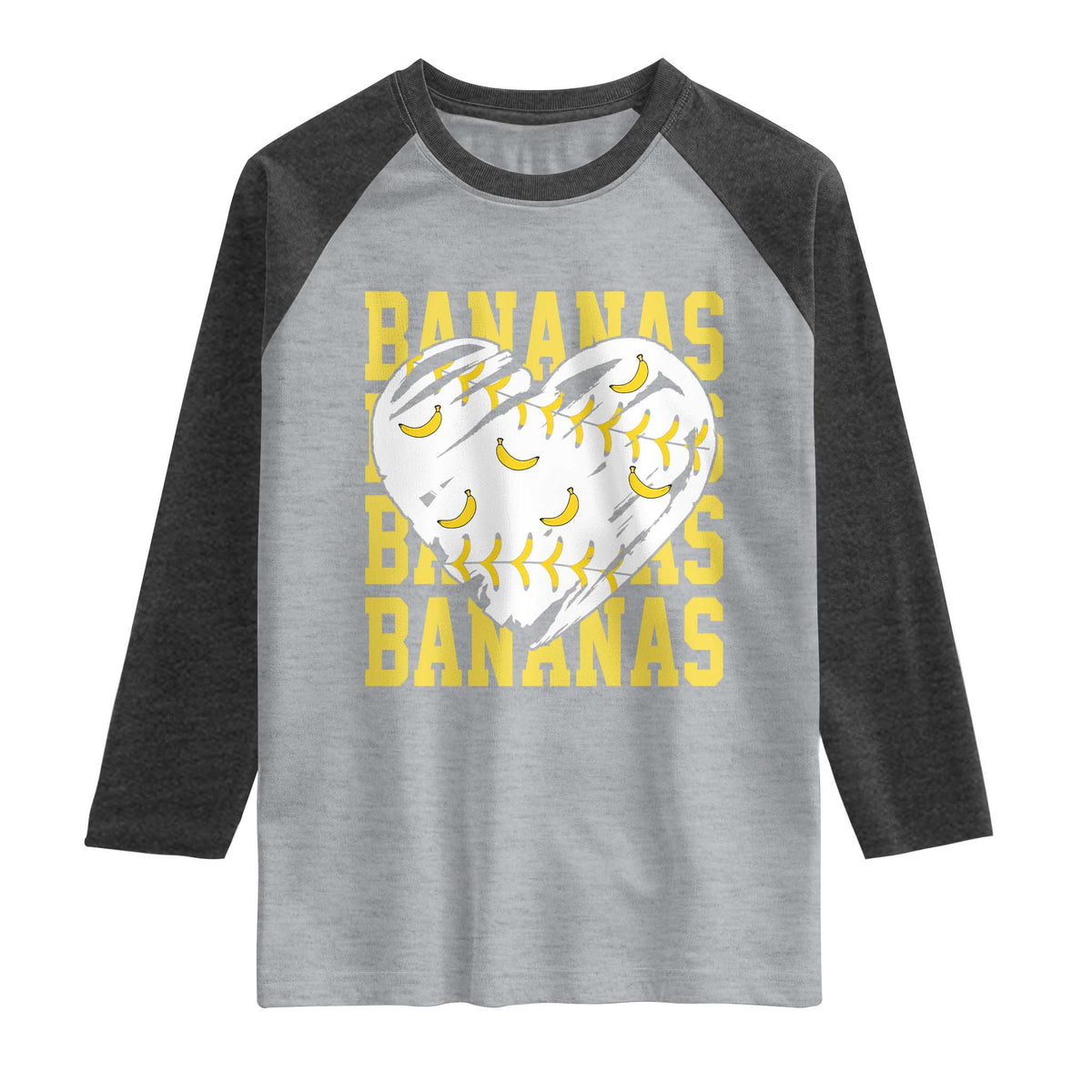 Retro Bananas Raglan Shirt Vintage Baseball Heart Graphic Game Day Gifts
