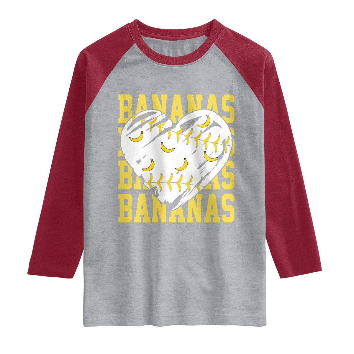 Retro Bananas Raglan Shirt Vintage Baseball Heart Graphic Game Day Gifts