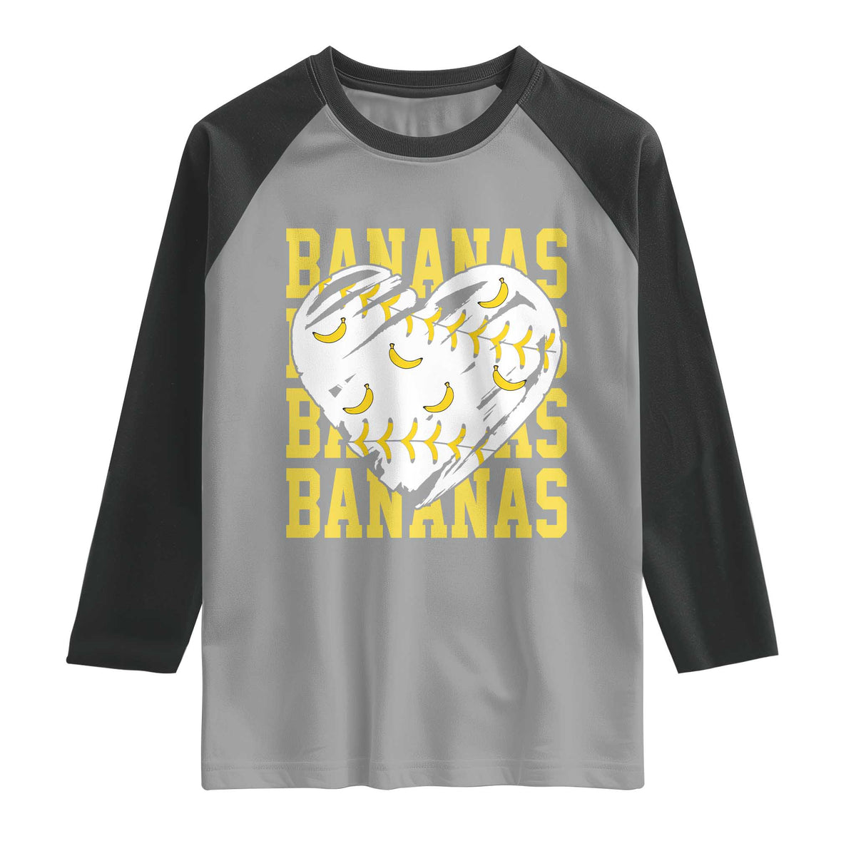 Retro Bananas Raglan Shirt Vintage Baseball Heart Graphic Game Day Gifts