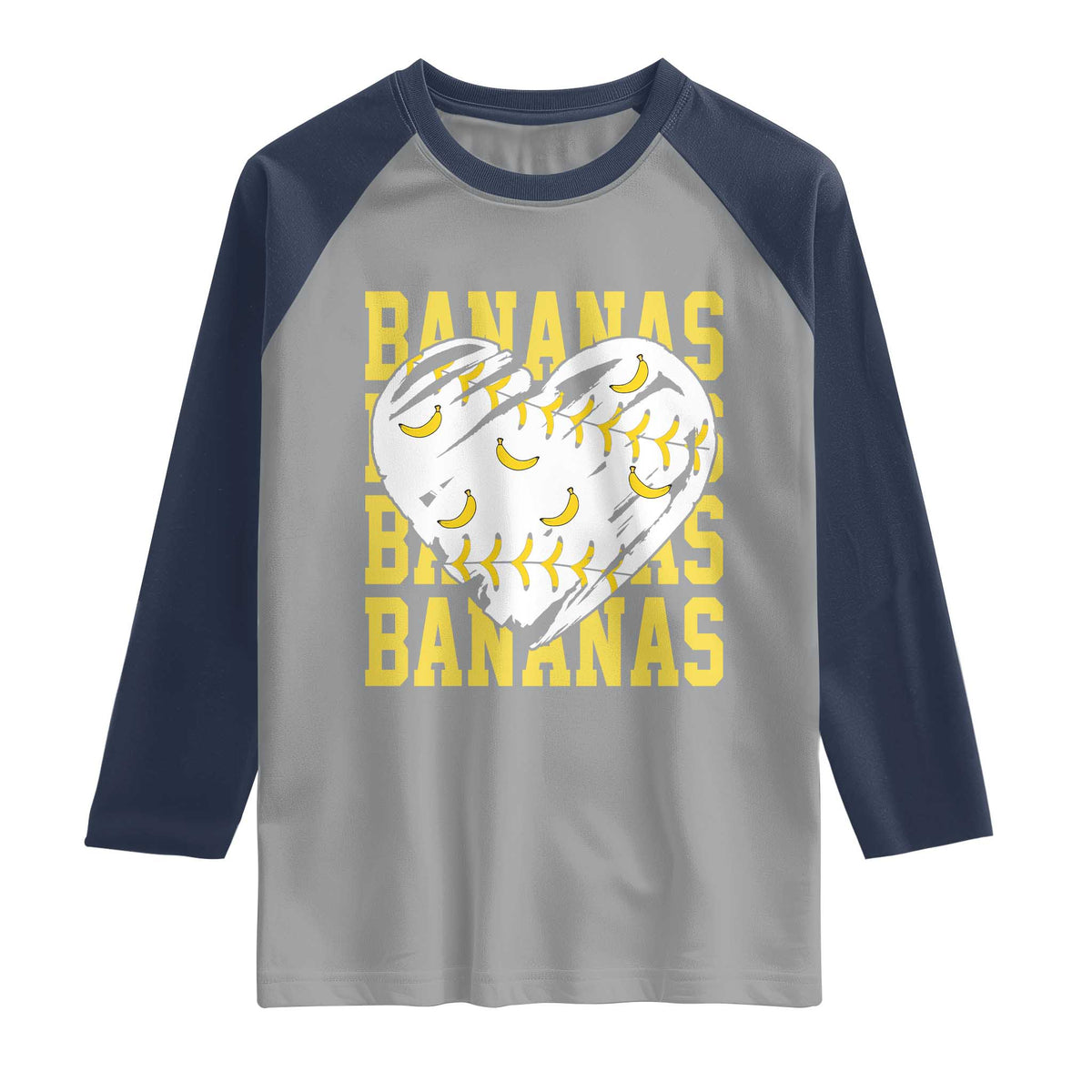 Retro Bananas Raglan Shirt Vintage Baseball Heart Graphic Game Day Gifts