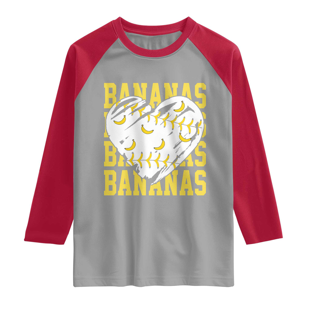 Retro Bananas Raglan Shirt Vintage Baseball Heart Graphic Game Day Gifts