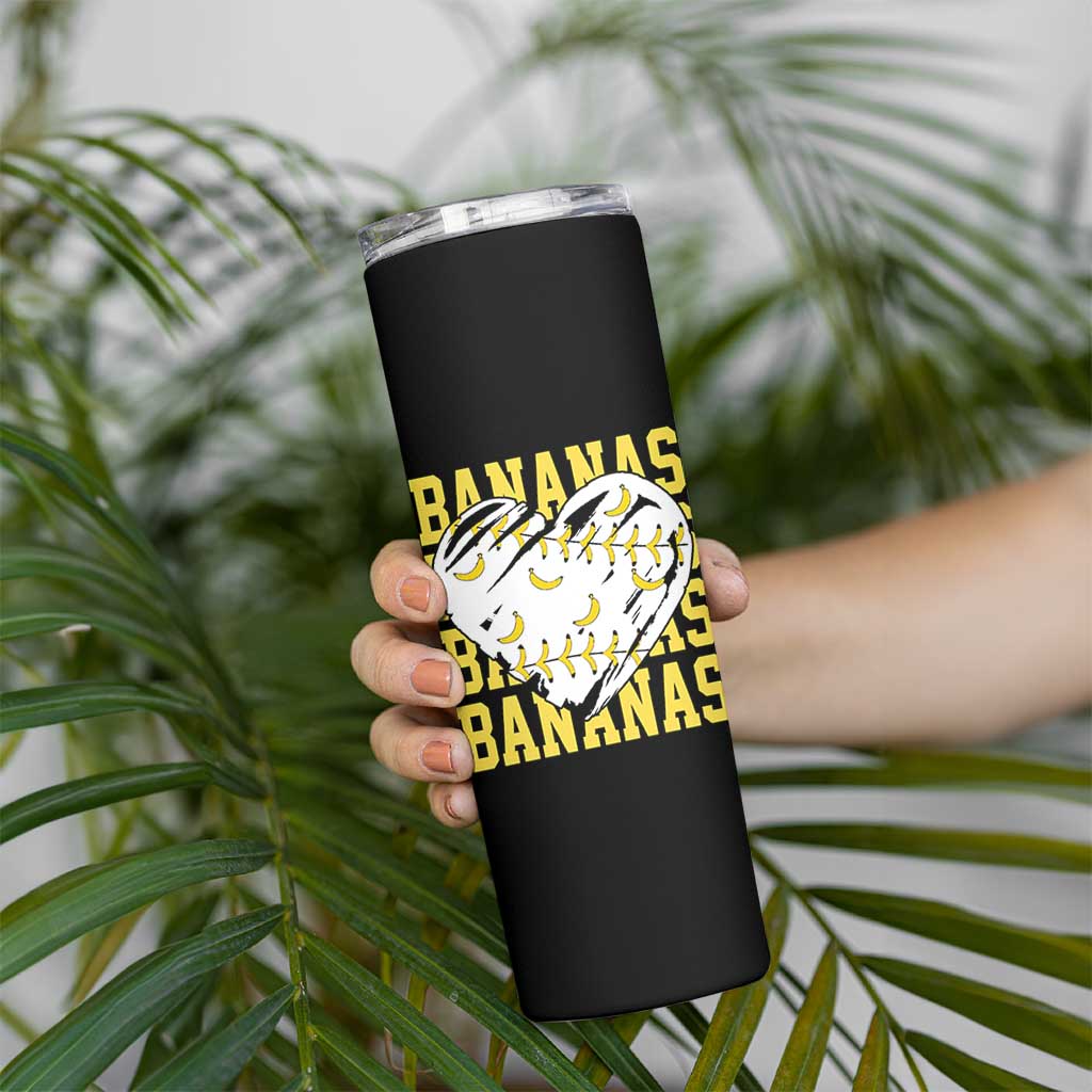 Retro Bananas Skinny Tumbler Vintage Baseball Heart Graphic Game Day Gifts