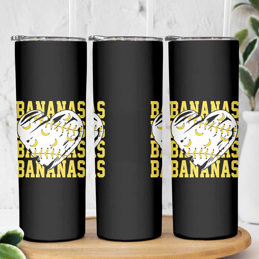 Retro Bananas Skinny Tumbler Vintage Baseball Heart Graphic Game Day Gifts