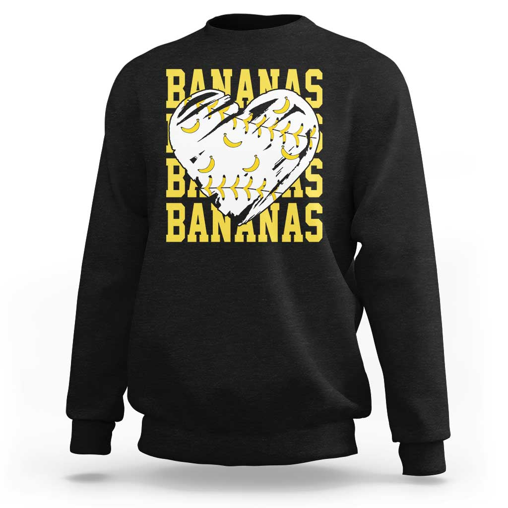 Retro Bananas Sweatshirt Vintage Baseball Heart Graphic Game Day Gifts