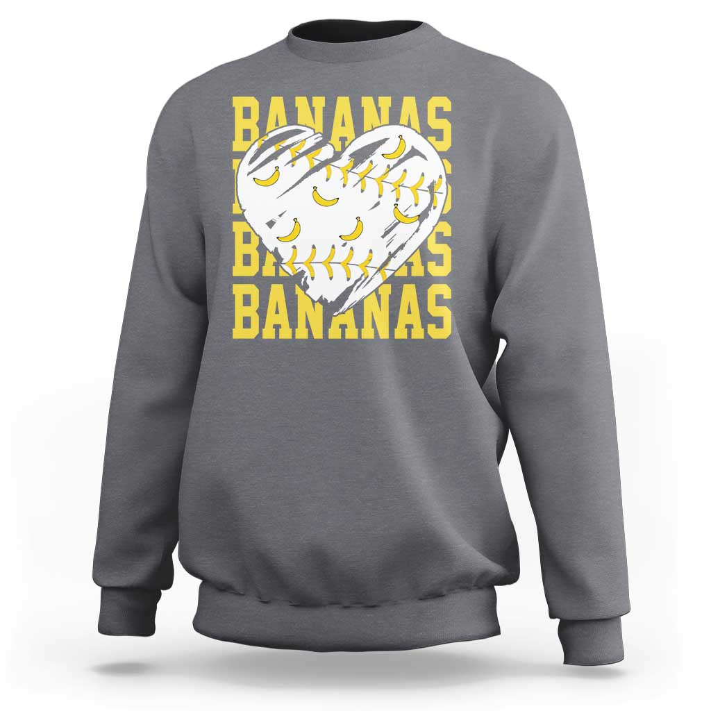 Retro Bananas Sweatshirt Vintage Baseball Heart Graphic Game Day Gifts