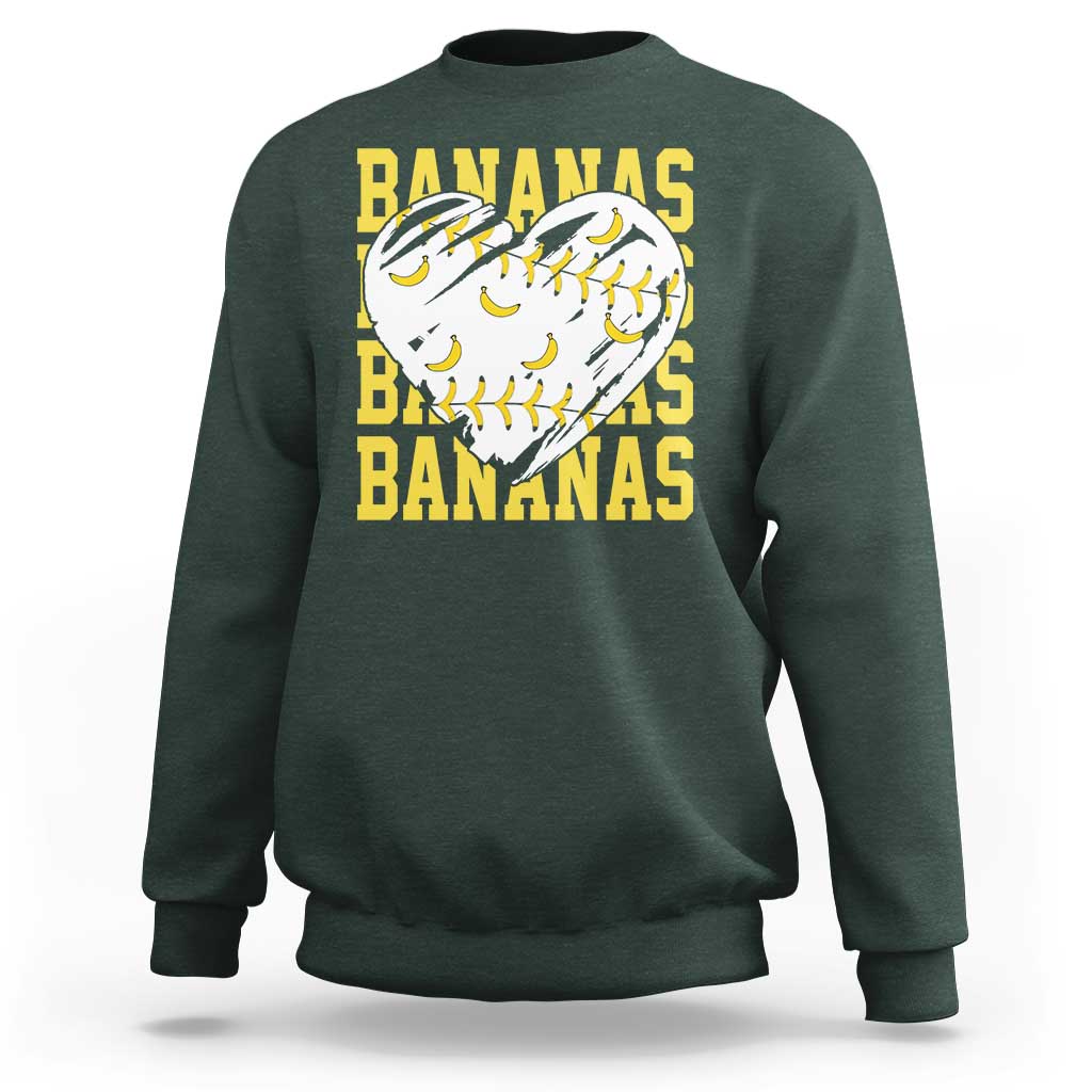 Retro Bananas Sweatshirt Vintage Baseball Heart Graphic Game Day Gifts