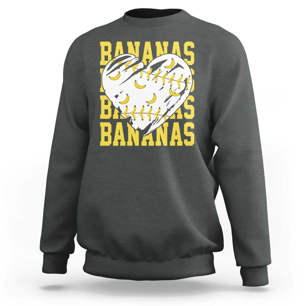 Retro Bananas Sweatshirt Vintage Baseball Heart Graphic Game Day Gifts