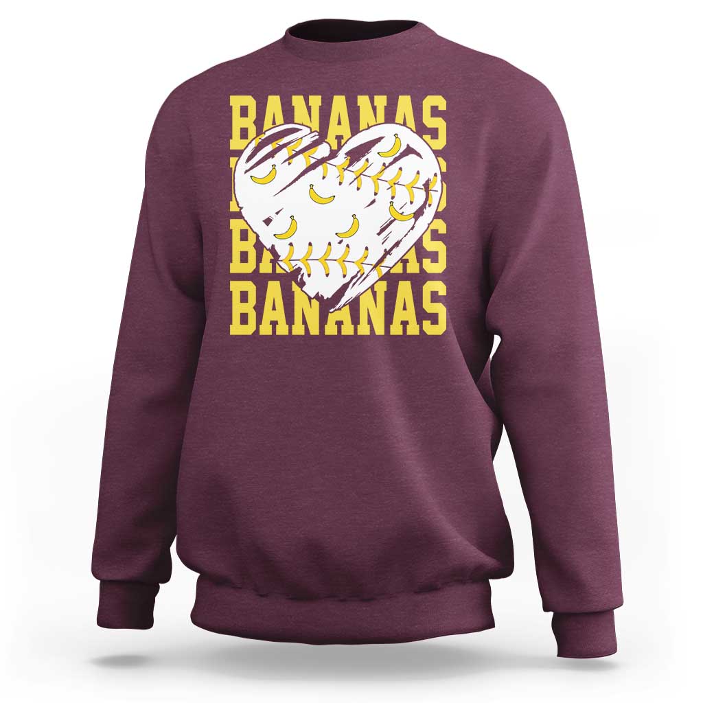 Retro Bananas Sweatshirt Vintage Baseball Heart Graphic Game Day Gifts