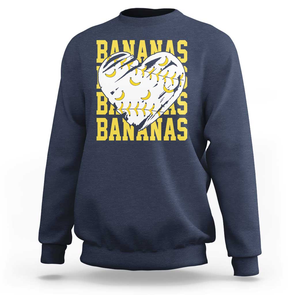 Retro Bananas Sweatshirt Vintage Baseball Heart Graphic Game Day Gifts