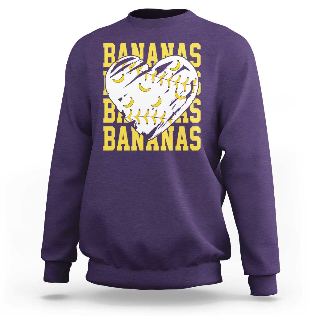 Retro Bananas Sweatshirt Vintage Baseball Heart Graphic Game Day Gifts