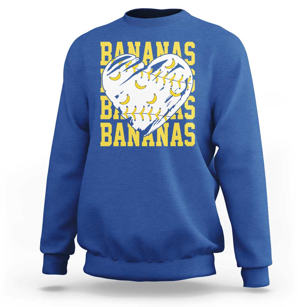 Retro Bananas Sweatshirt Vintage Baseball Heart Graphic Game Day Gifts