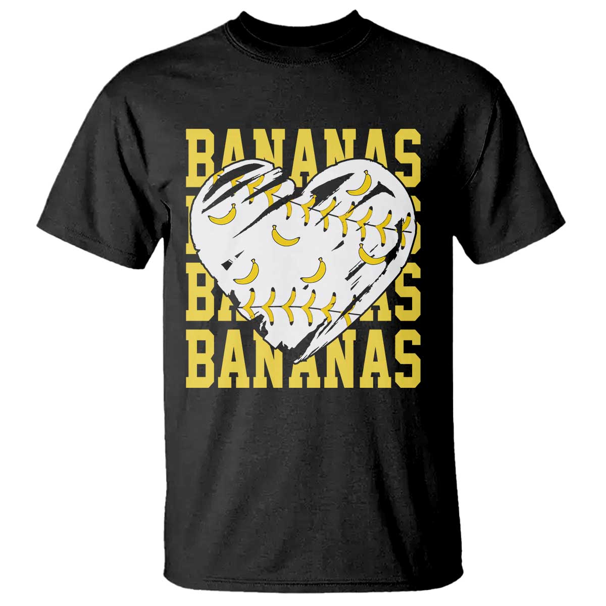 Retro Bananas T Shirt Vintage Baseball Heart Graphic Game Day Gifts