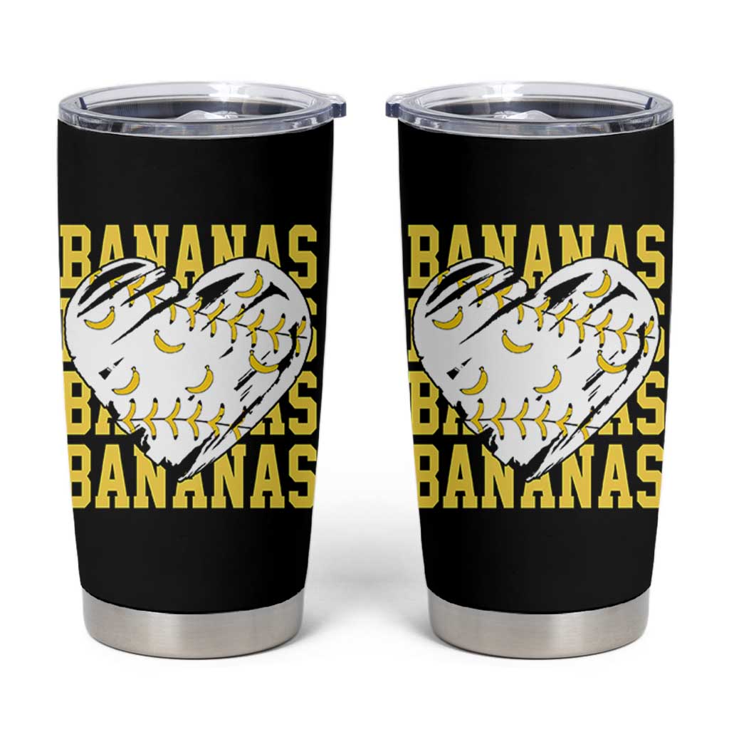 Retro Bananas Tumbler Cup Vintage Baseball Heart Graphic Game Day Gifts