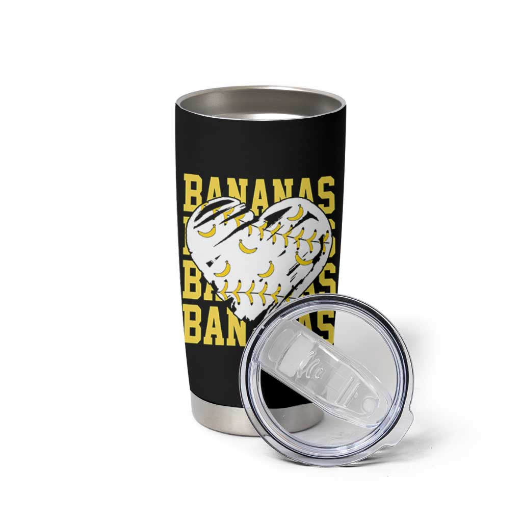 Retro Bananas Tumbler Cup Vintage Baseball Heart Graphic Game Day Gifts