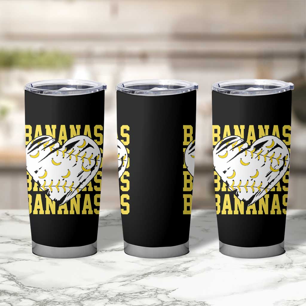 Retro Bananas Tumbler Cup Vintage Baseball Heart Graphic Game Day Gifts