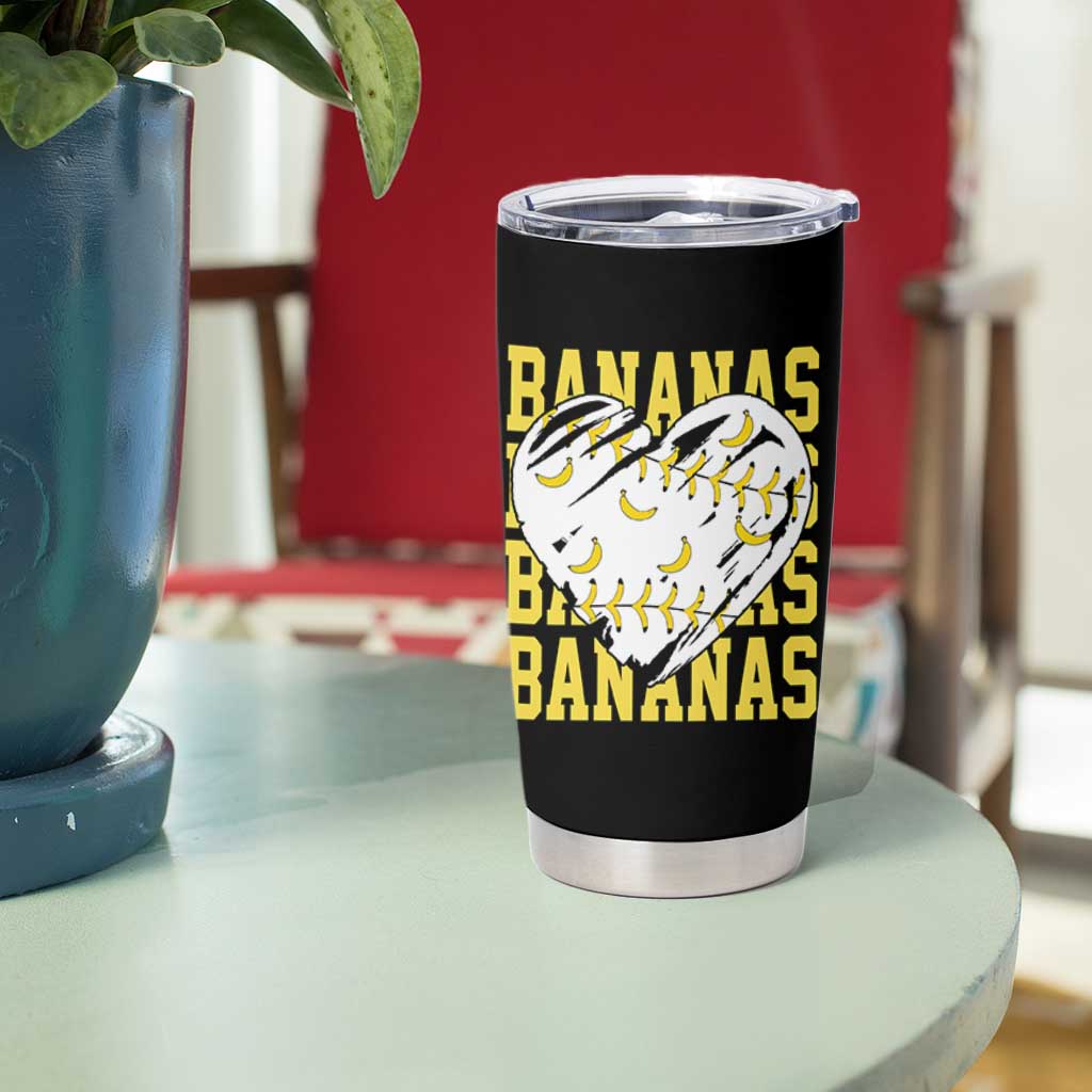 Retro Bananas Tumbler Cup Vintage Baseball Heart Graphic Game Day Gifts