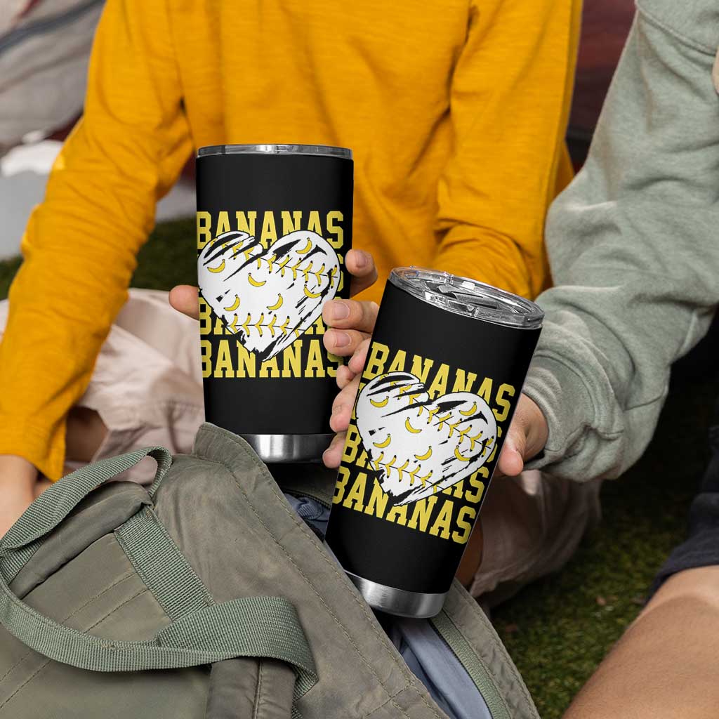 Retro Bananas Tumbler Cup Vintage Baseball Heart Graphic Game Day Gifts