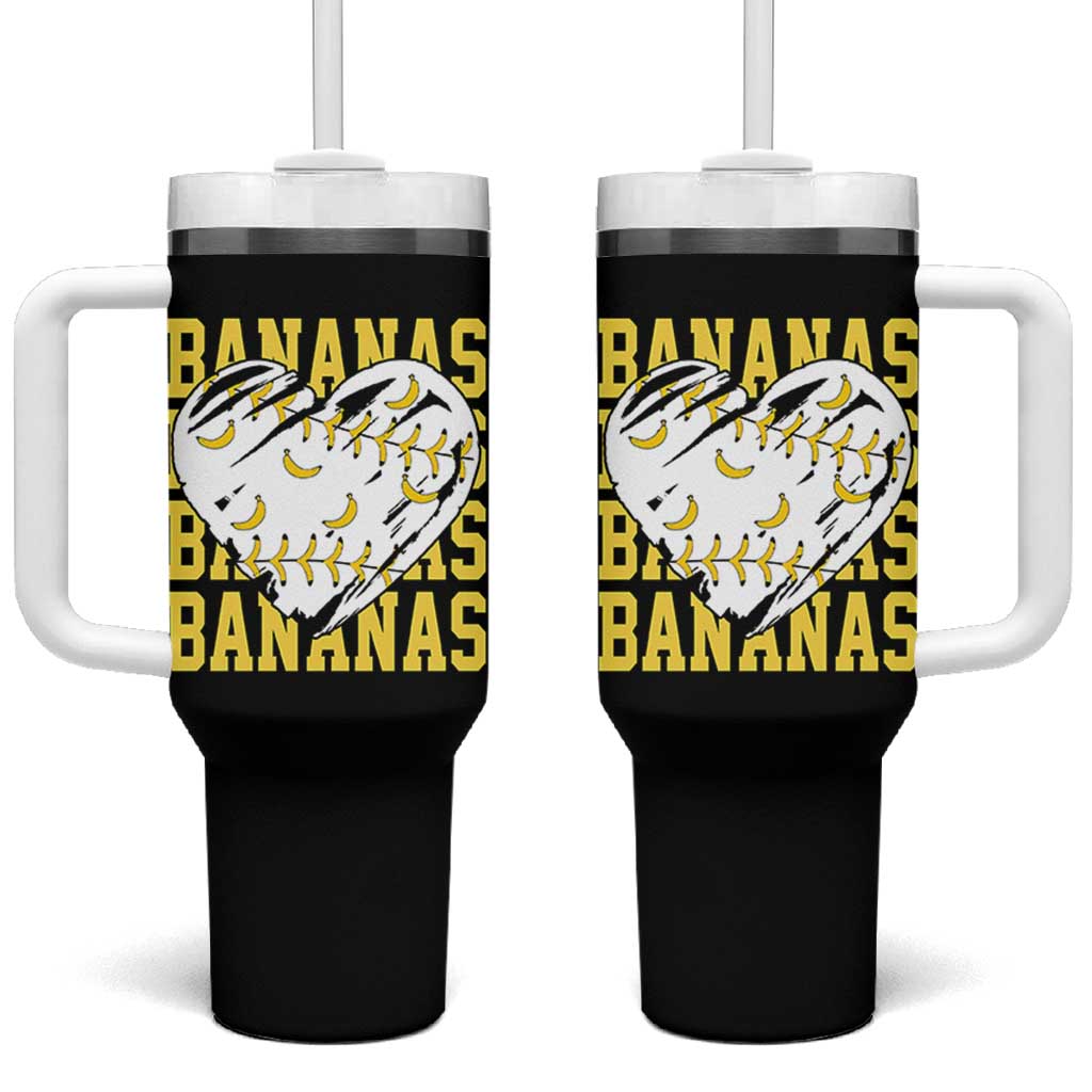 Retro Bananas Tumbler With Handle Vintage Baseball Heart Graphic Game Day Gifts