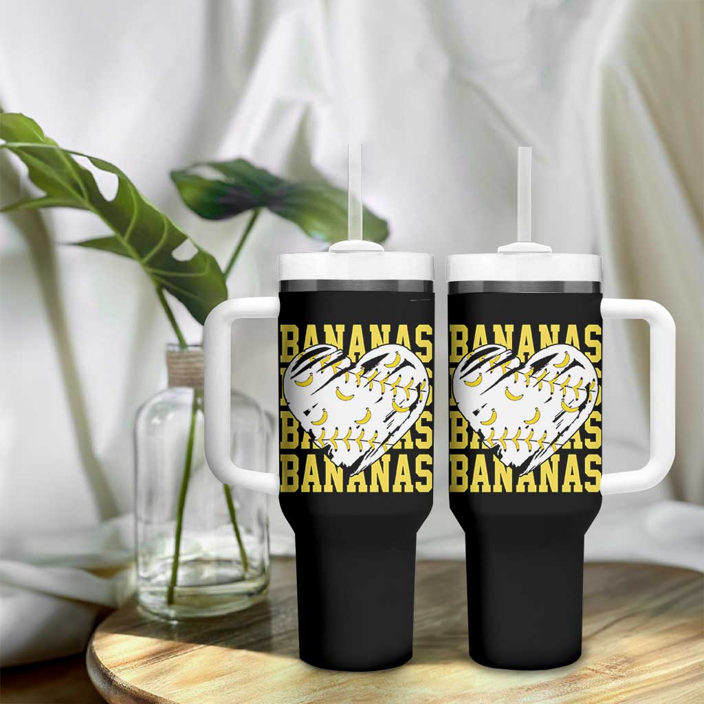 Retro Bananas Tumbler With Handle Vintage Baseball Heart Graphic Game Day Gifts