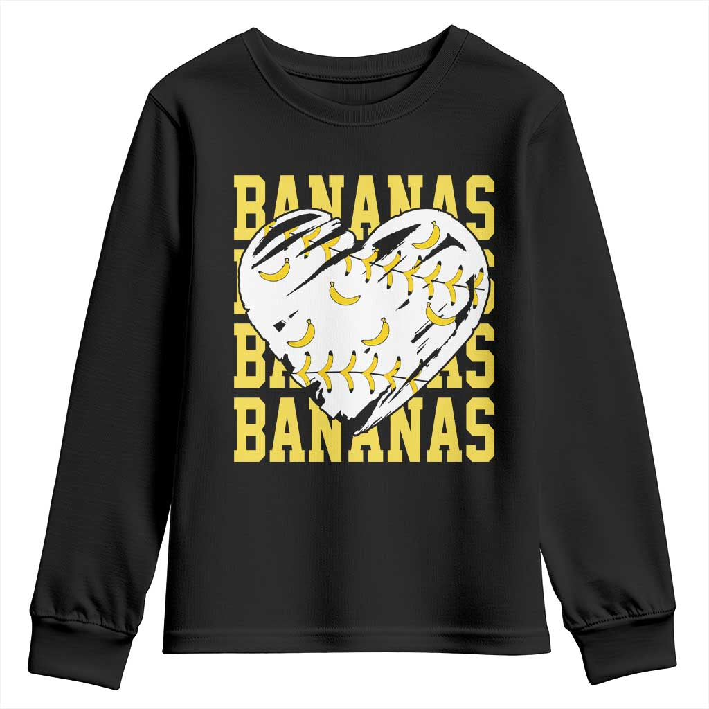 Retro Bananas Youth Sweatshirt Vintage Baseball Heart Graphic Game Day Gifts