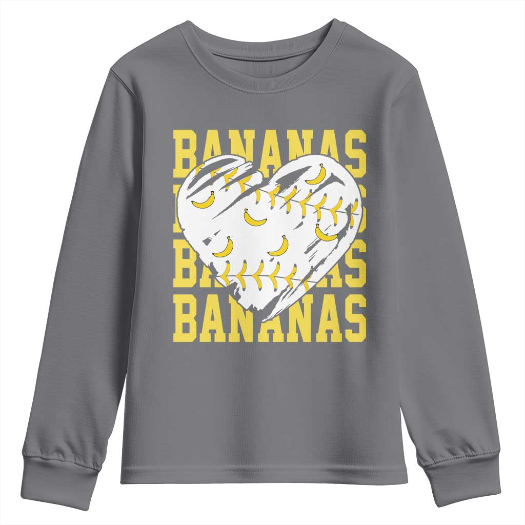 Retro Bananas Youth Sweatshirt Vintage Baseball Heart Graphic Game Day Gifts