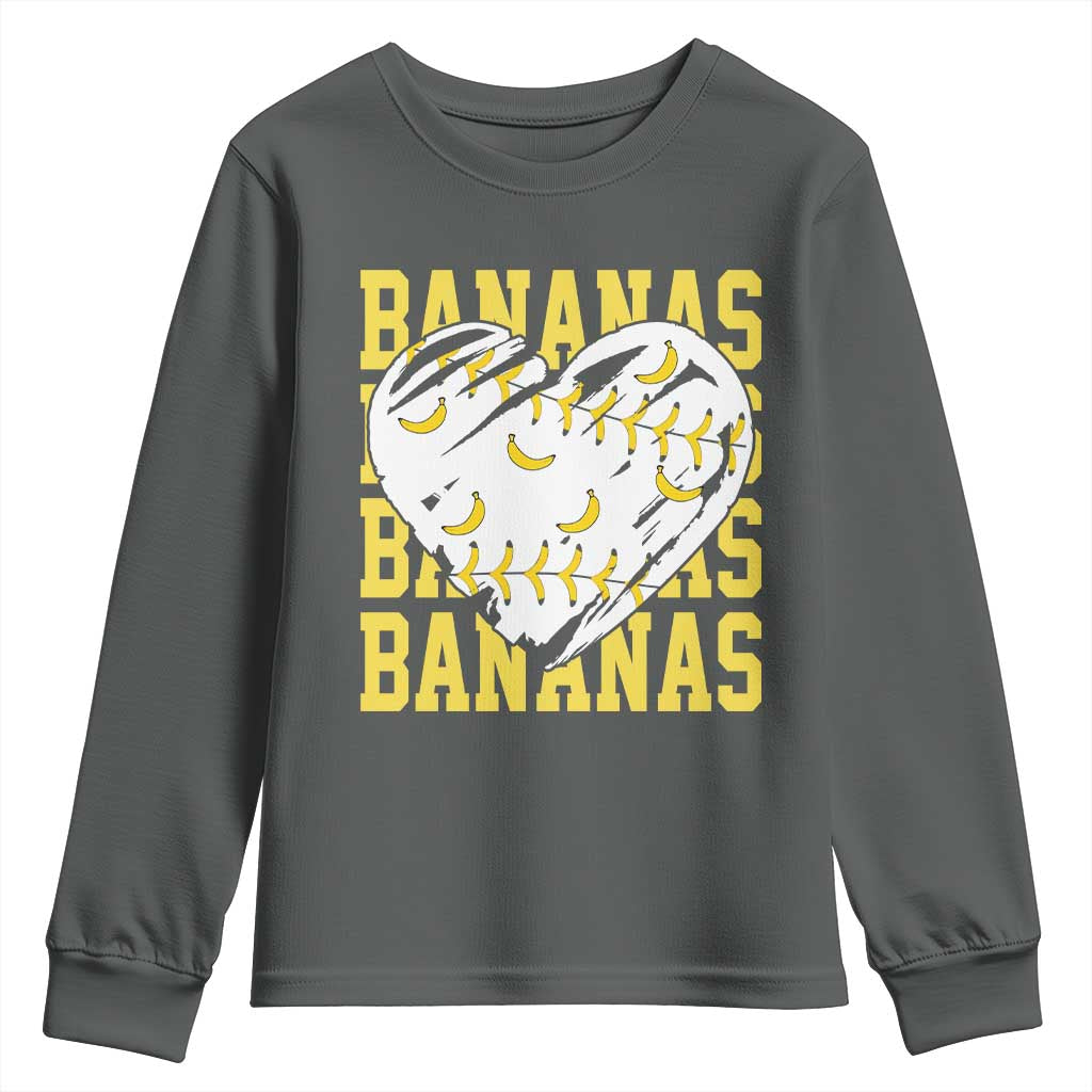 Retro Bananas Youth Sweatshirt Vintage Baseball Heart Graphic Game Day Gifts