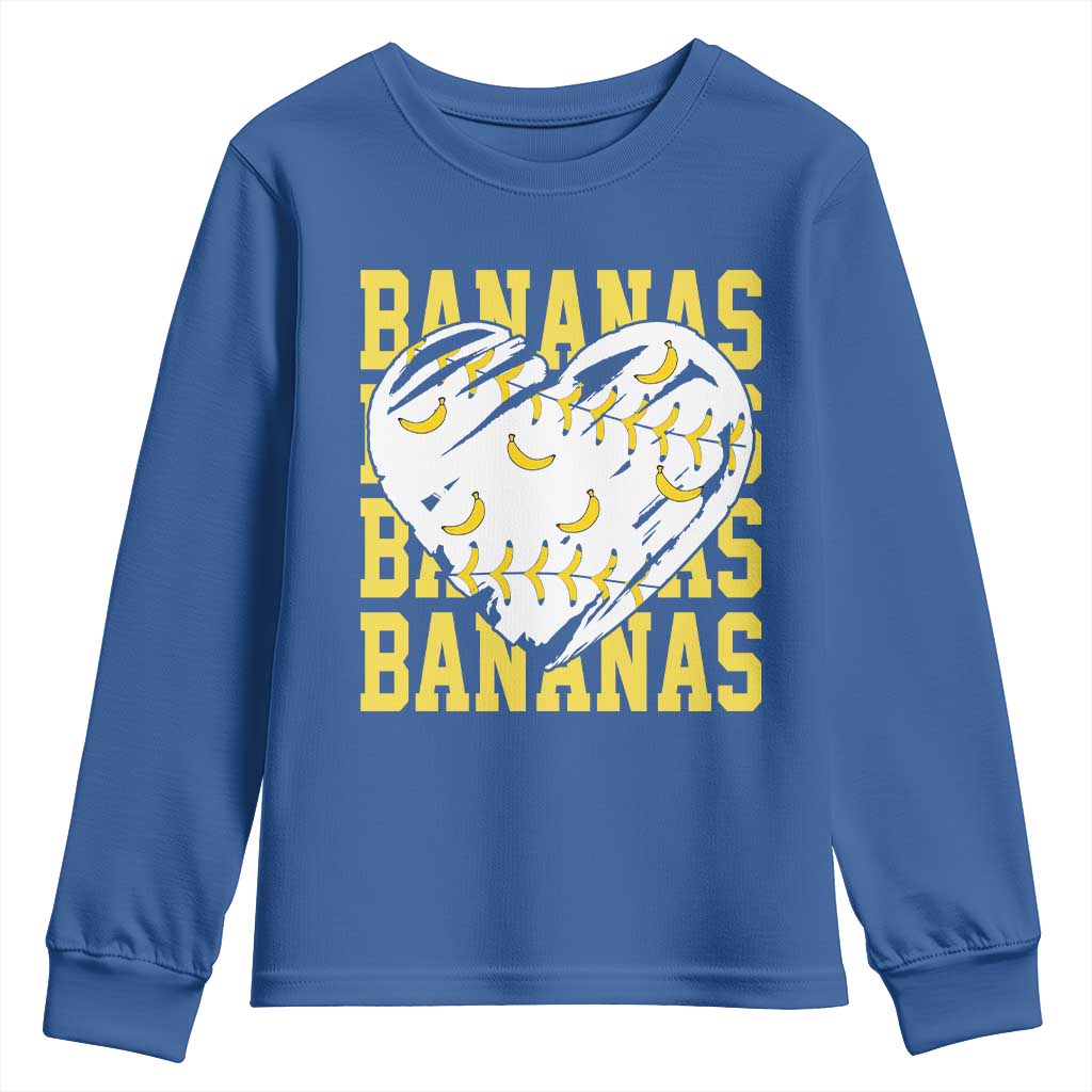 Retro Bananas Youth Sweatshirt Vintage Baseball Heart Graphic Game Day Gifts