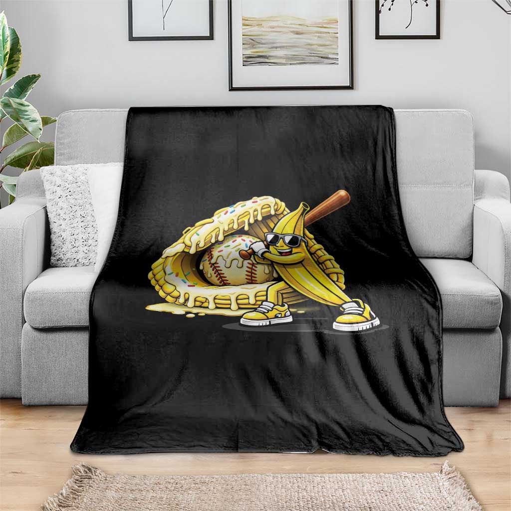 Baseball Banana Throw Blanket Funny Baseball Glove Drip Kids Youth Boys Girls