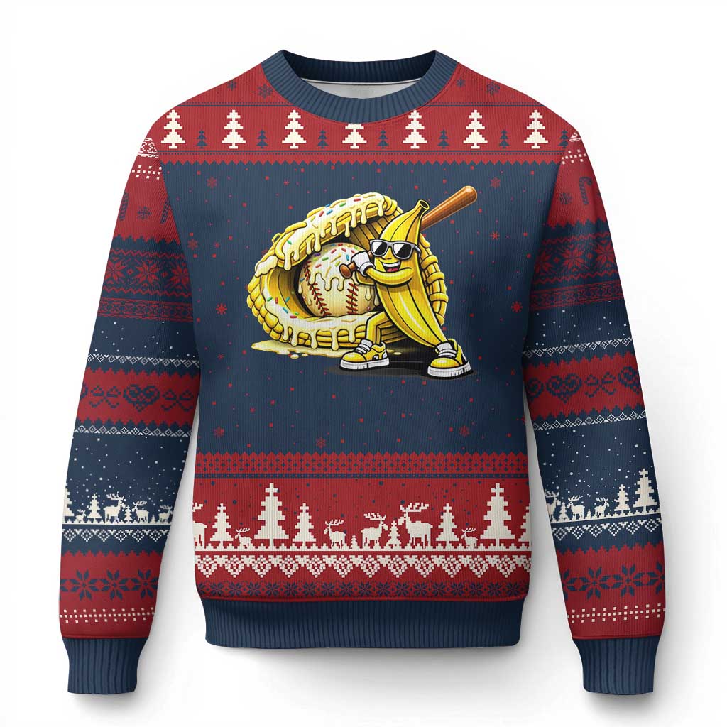 Baseball Banana Ugly Christmas Sweater Funny Baseball Glove Drip Kids Youth Boys Girls