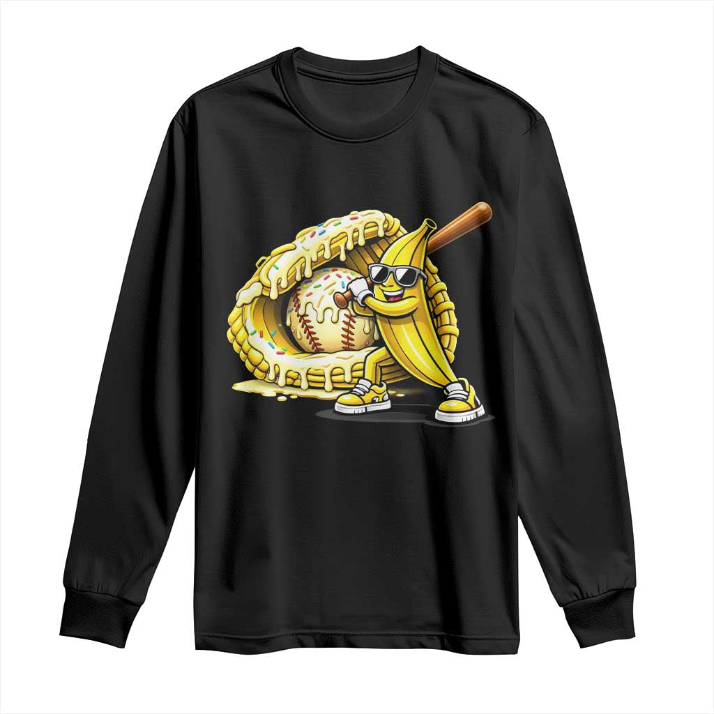 Baseball Banana Long Sleeve Shirt Funny Baseball Glove Drip Kids Youth Boys Girls