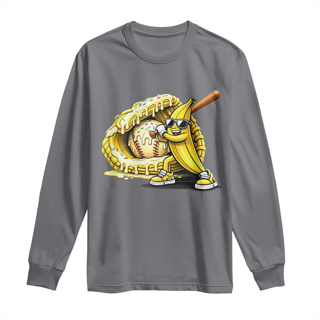 Baseball Banana Long Sleeve Shirt Funny Baseball Glove Drip Kids Youth Boys Girls