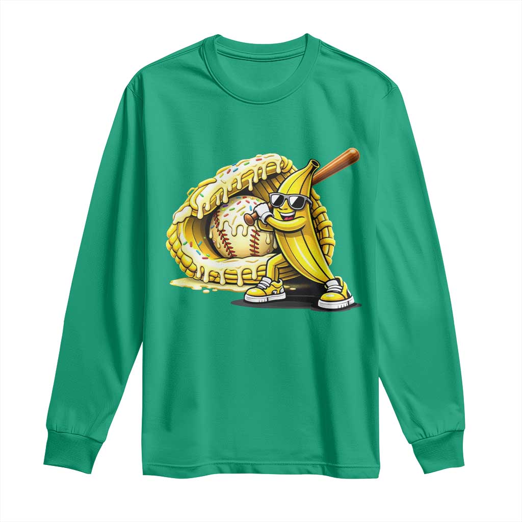 Baseball Banana Long Sleeve Shirt Funny Baseball Glove Drip Kids Youth Boys Girls