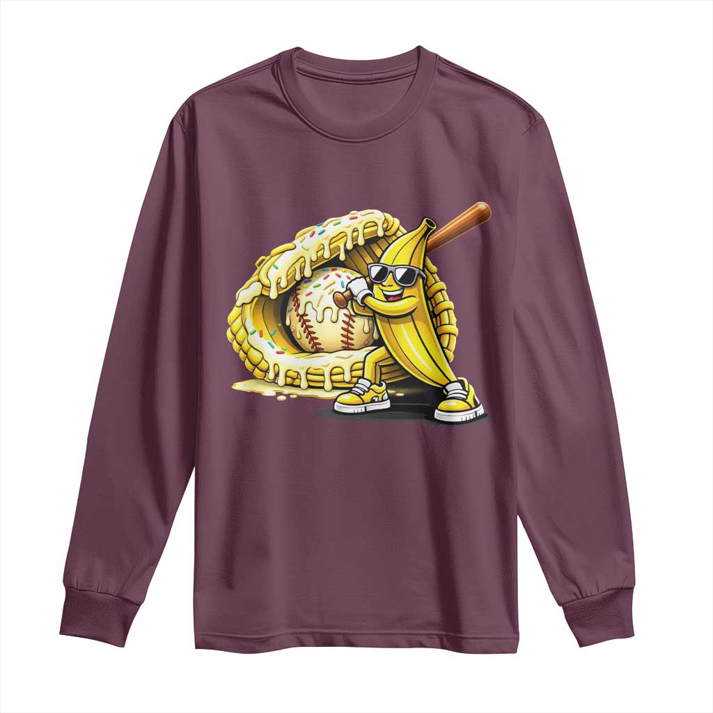 Baseball Banana Long Sleeve Shirt Funny Baseball Glove Drip Kids Youth Boys Girls
