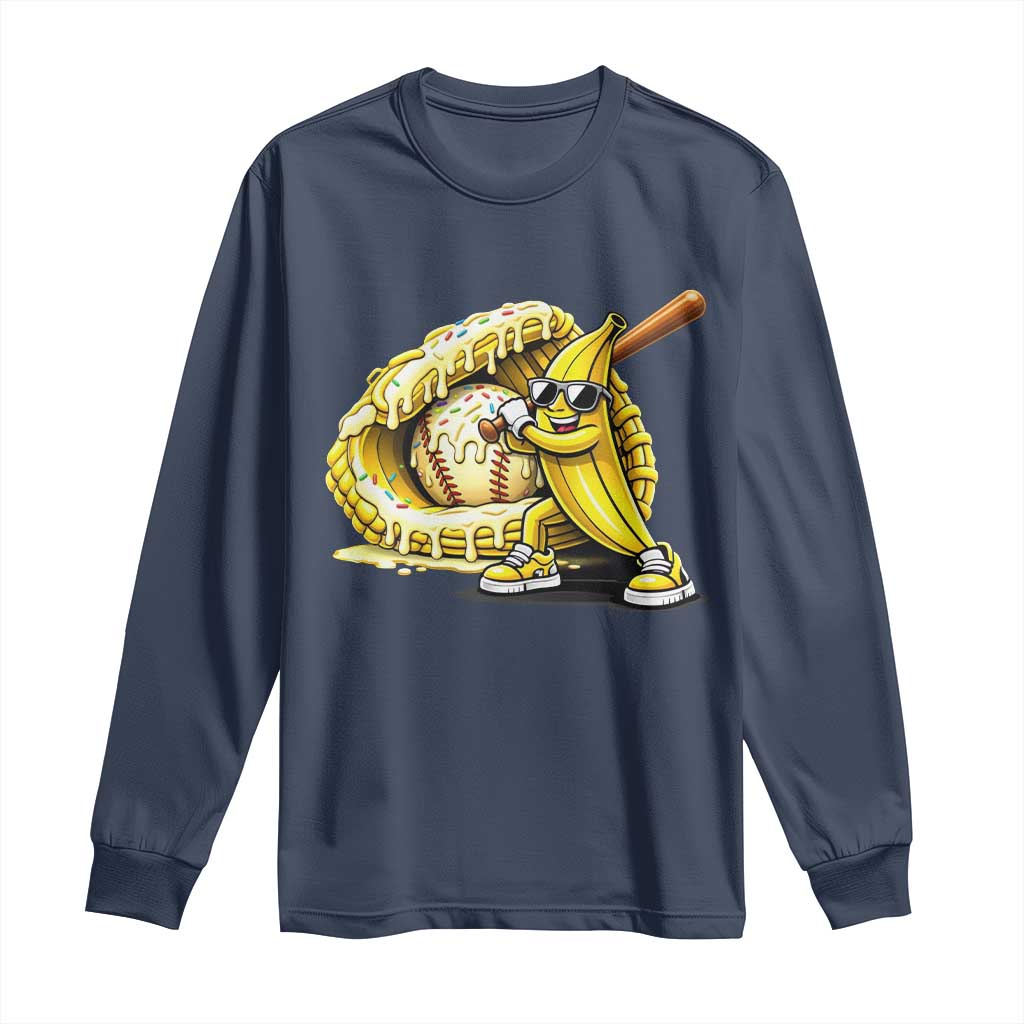 Baseball Banana Long Sleeve Shirt Funny Baseball Glove Drip Kids Youth Boys Girls