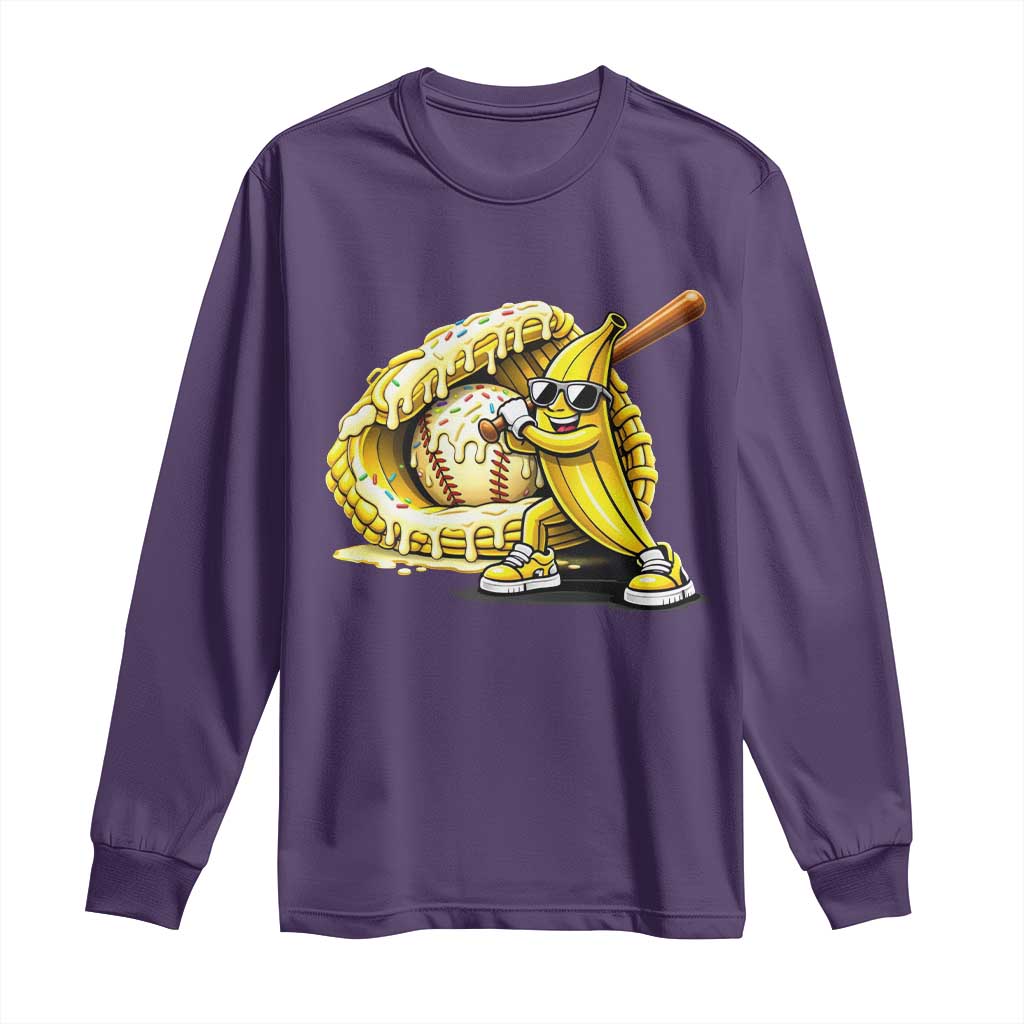 Baseball Banana Long Sleeve Shirt Funny Baseball Glove Drip Kids Youth Boys Girls