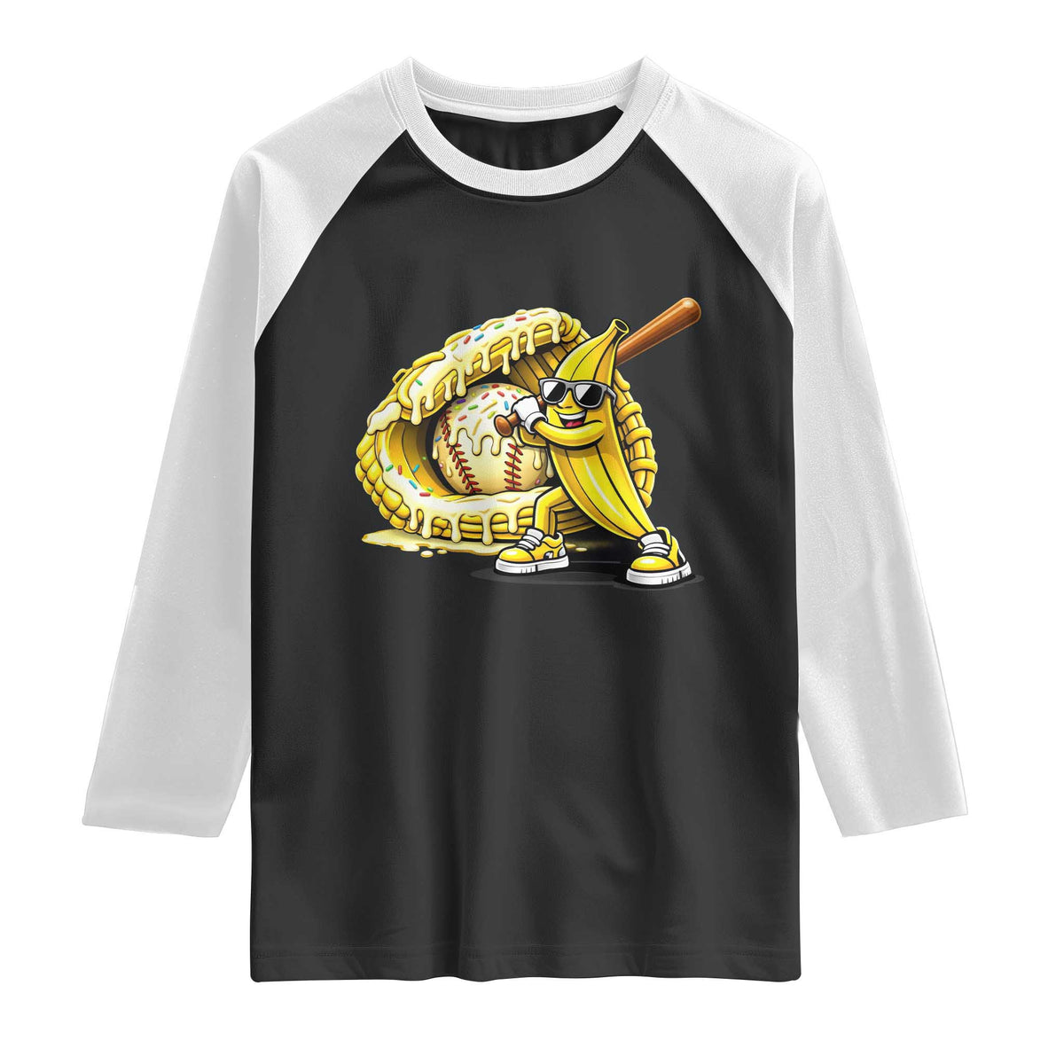 Baseball Banana Raglan Shirt Funny Baseball Glove Drip Kids Youth Boys Girls