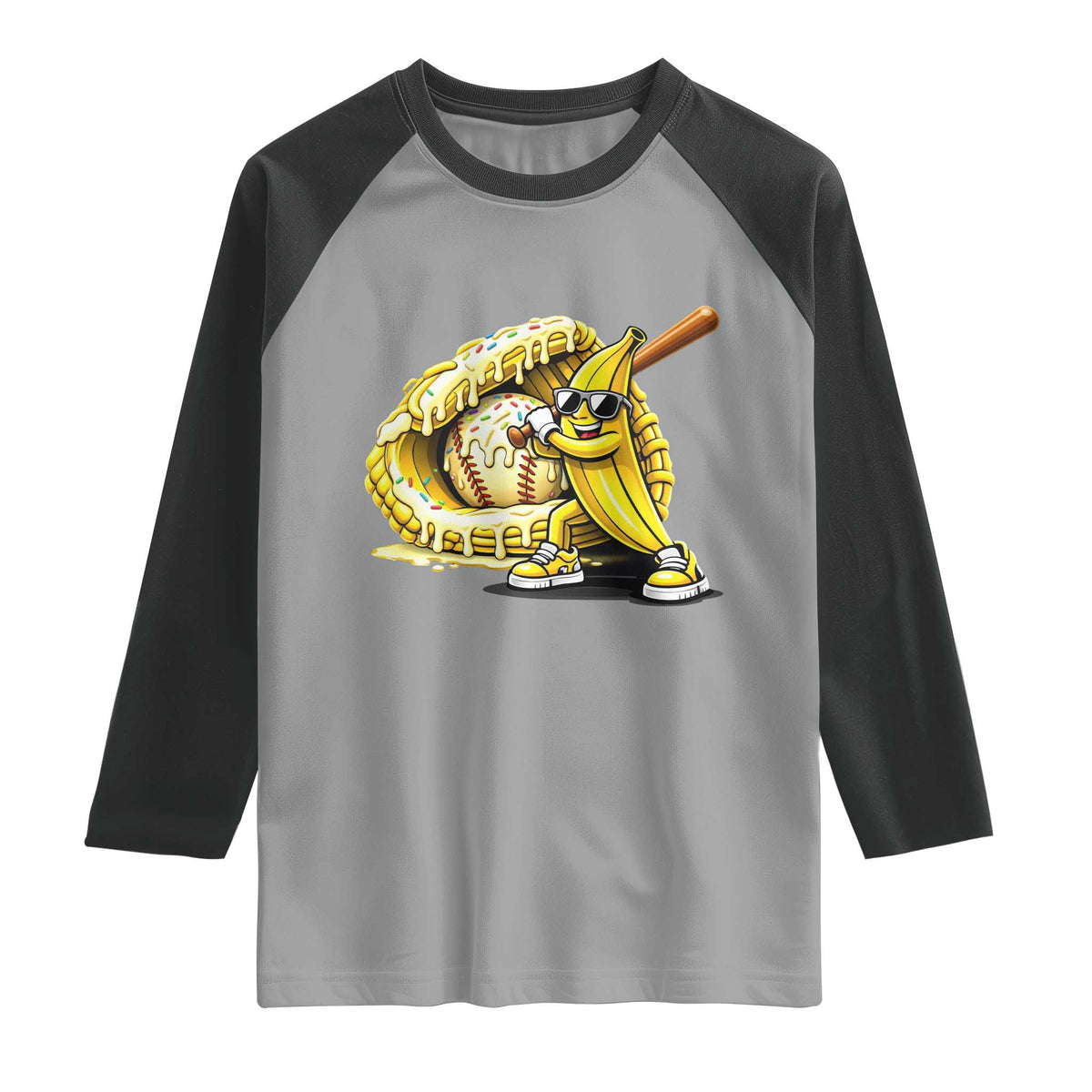 Baseball Banana Raglan Shirt Funny Baseball Glove Drip Kids Youth Boys Girls