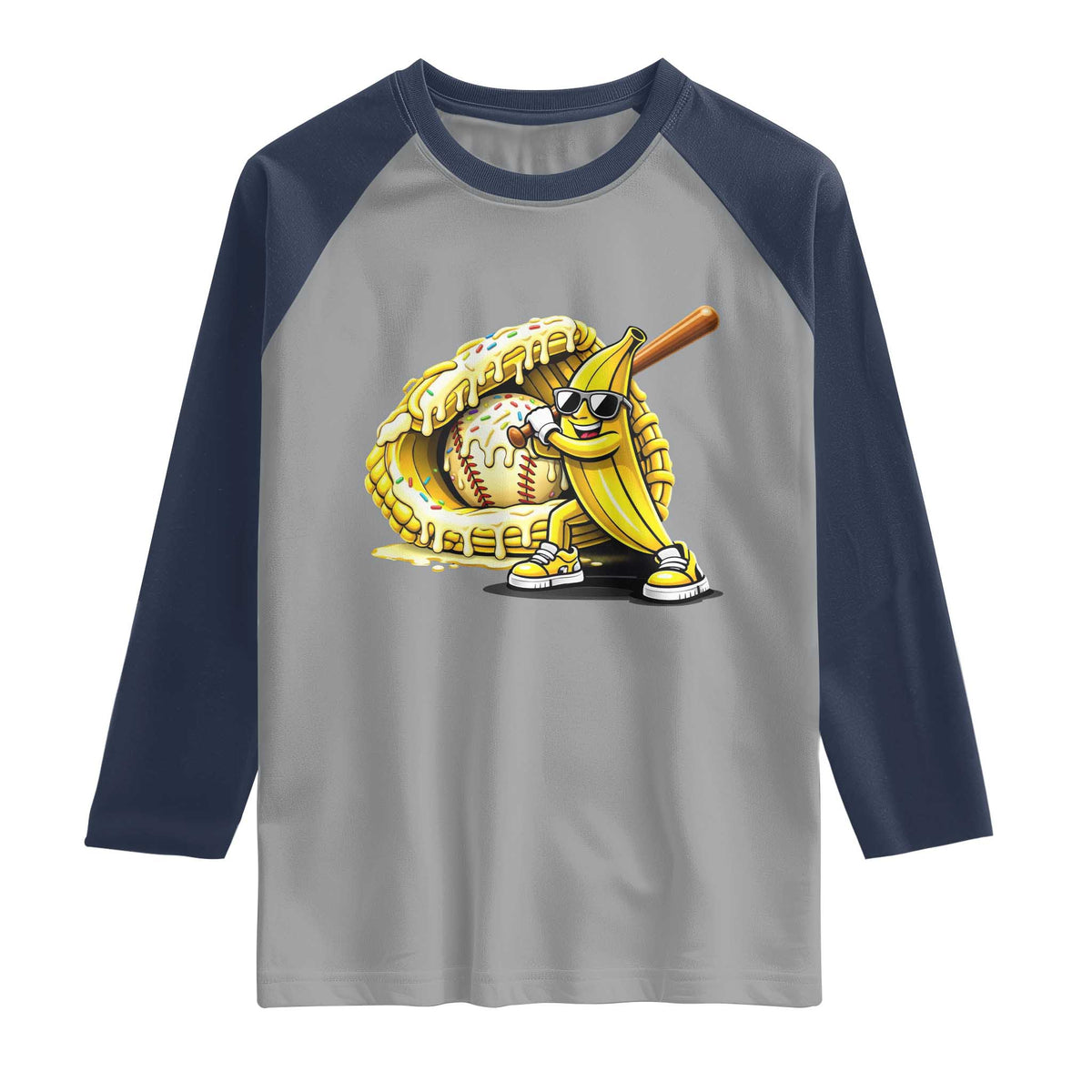 Baseball Banana Raglan Shirt Funny Baseball Glove Drip Kids Youth Boys Girls